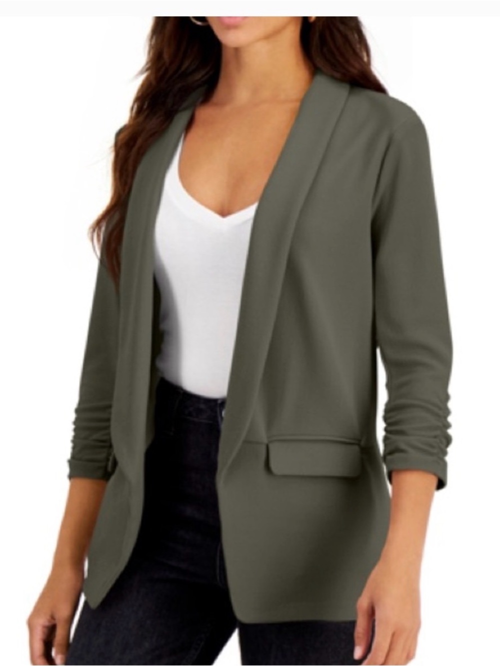 Bar III Olive Green Open-Front Shawl Blazer